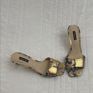 Nine West Gold and Black Mules